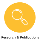Magnifying glass icon with "Research & Publications" in text below